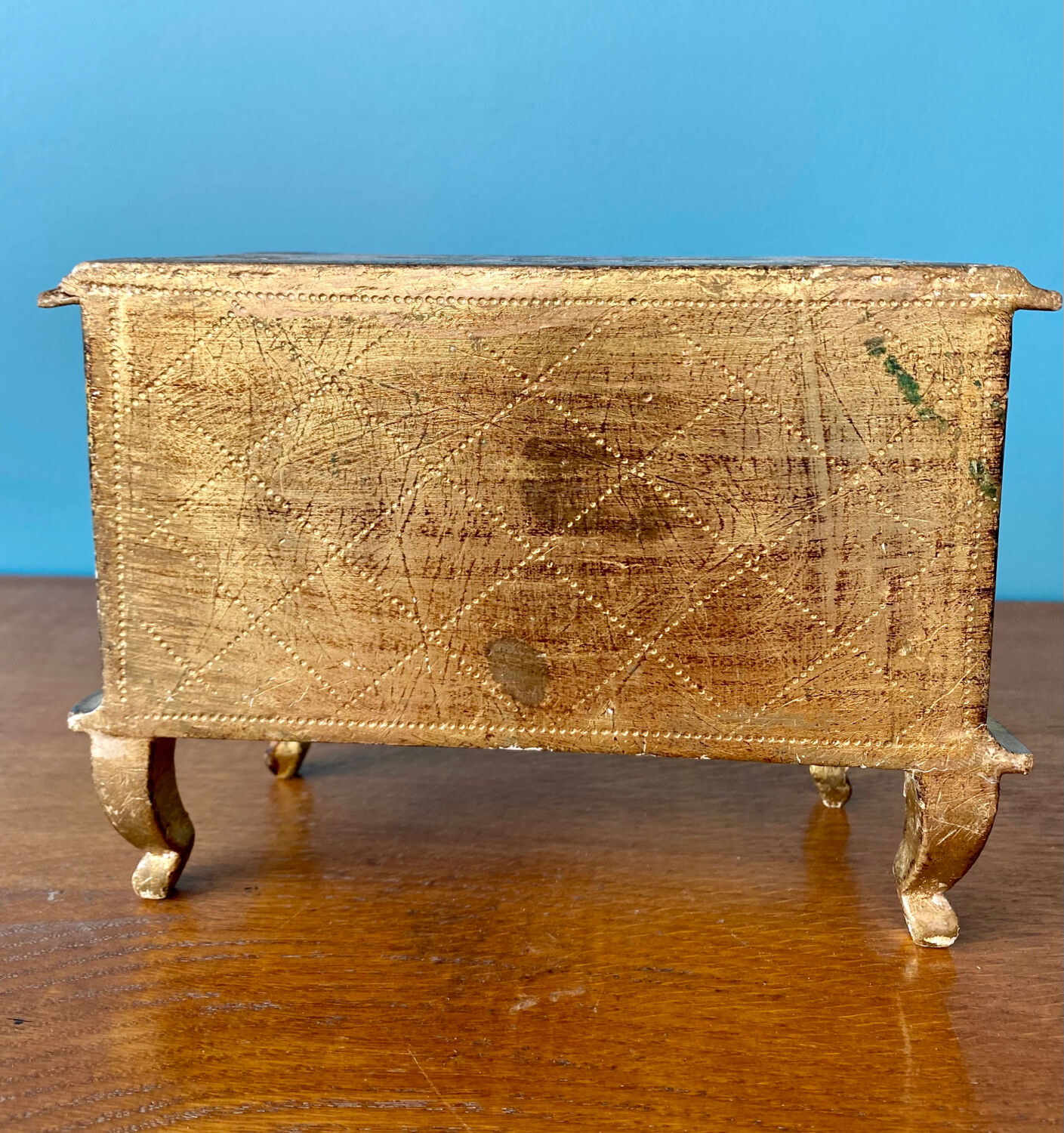 Antique wooden jewelry box Venetian style.