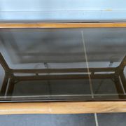 TV storage cabinet in rattan and vintage glass 1950