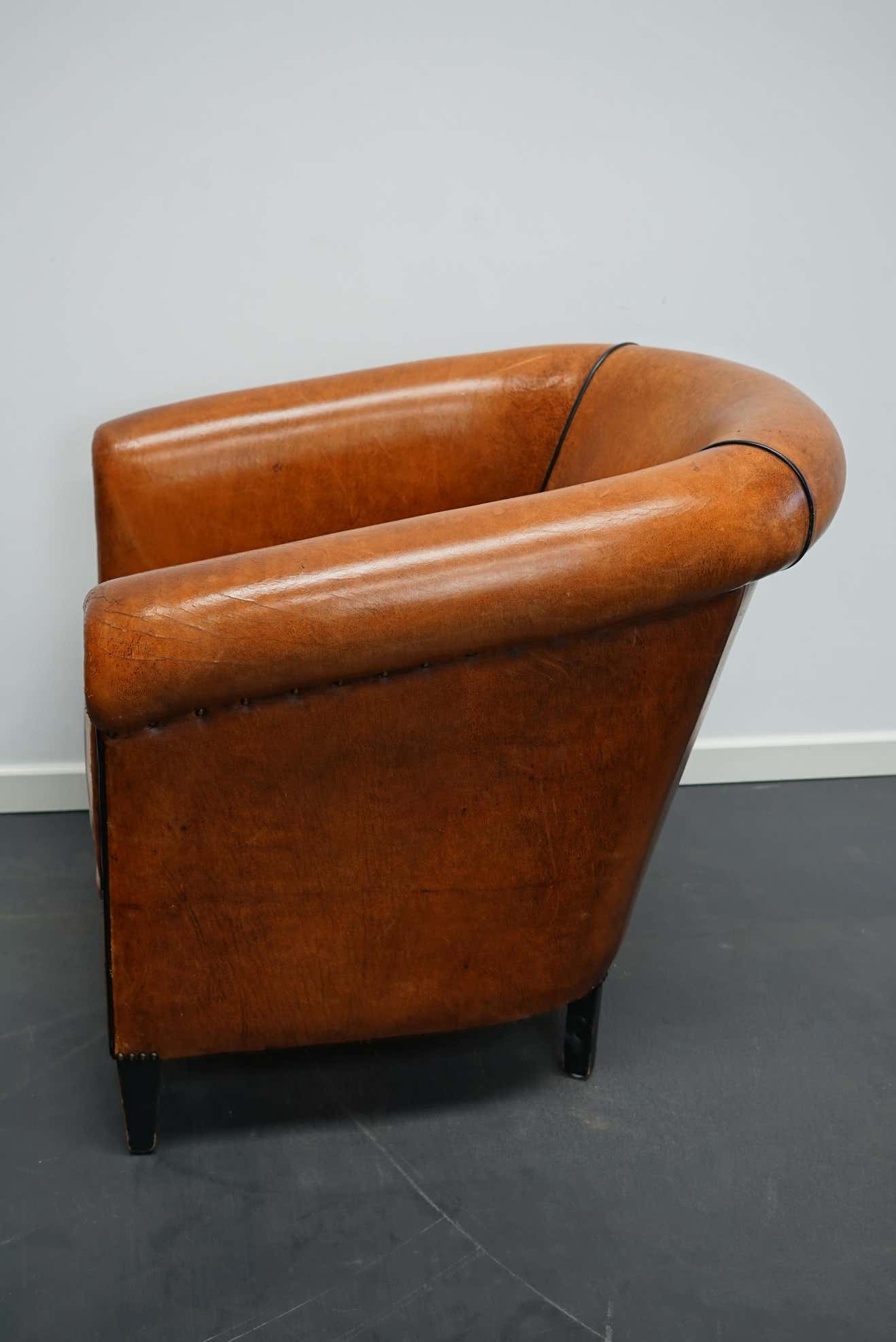 Vintage club chair in cognac-coloured leather Netherlands