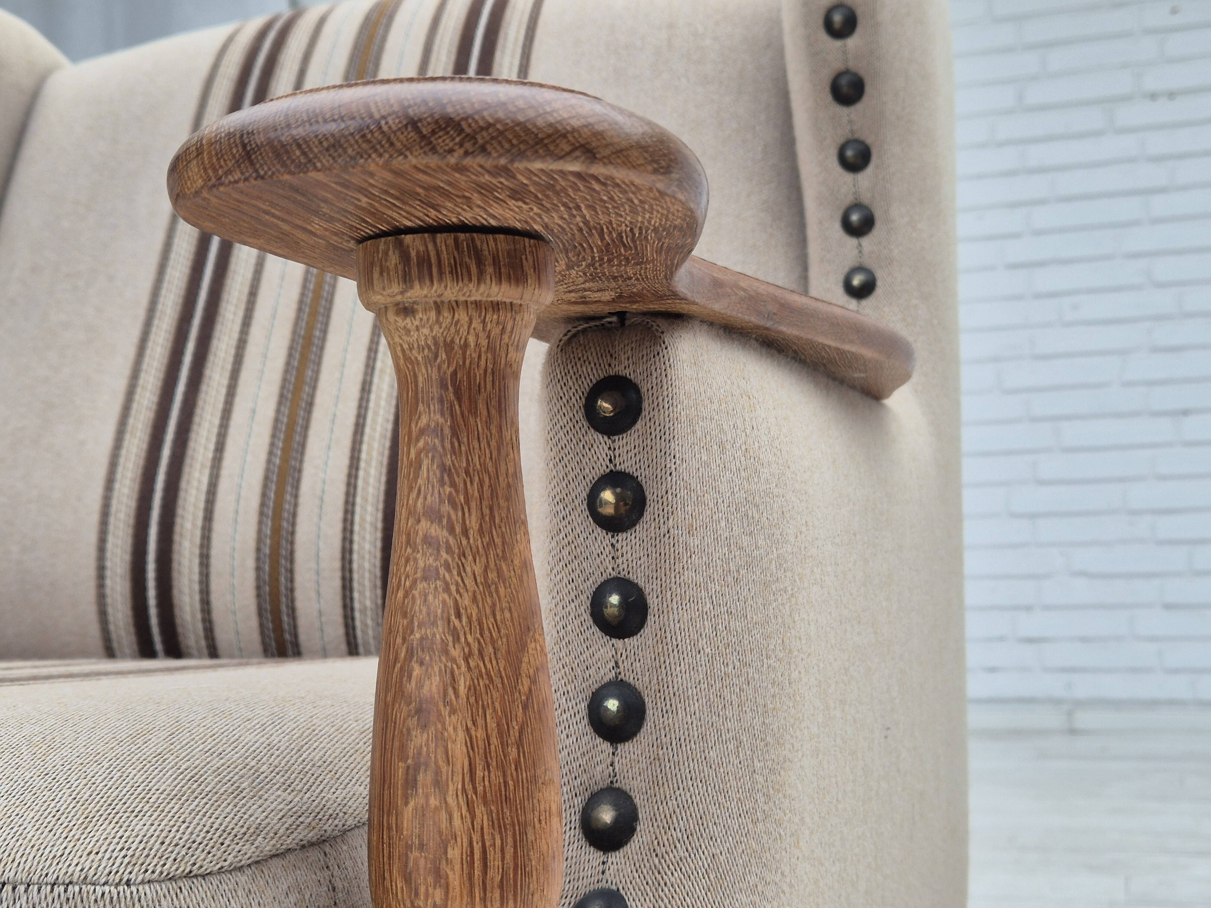1970s, Danish armchair, furniture wool fabric, oak wood, original condition