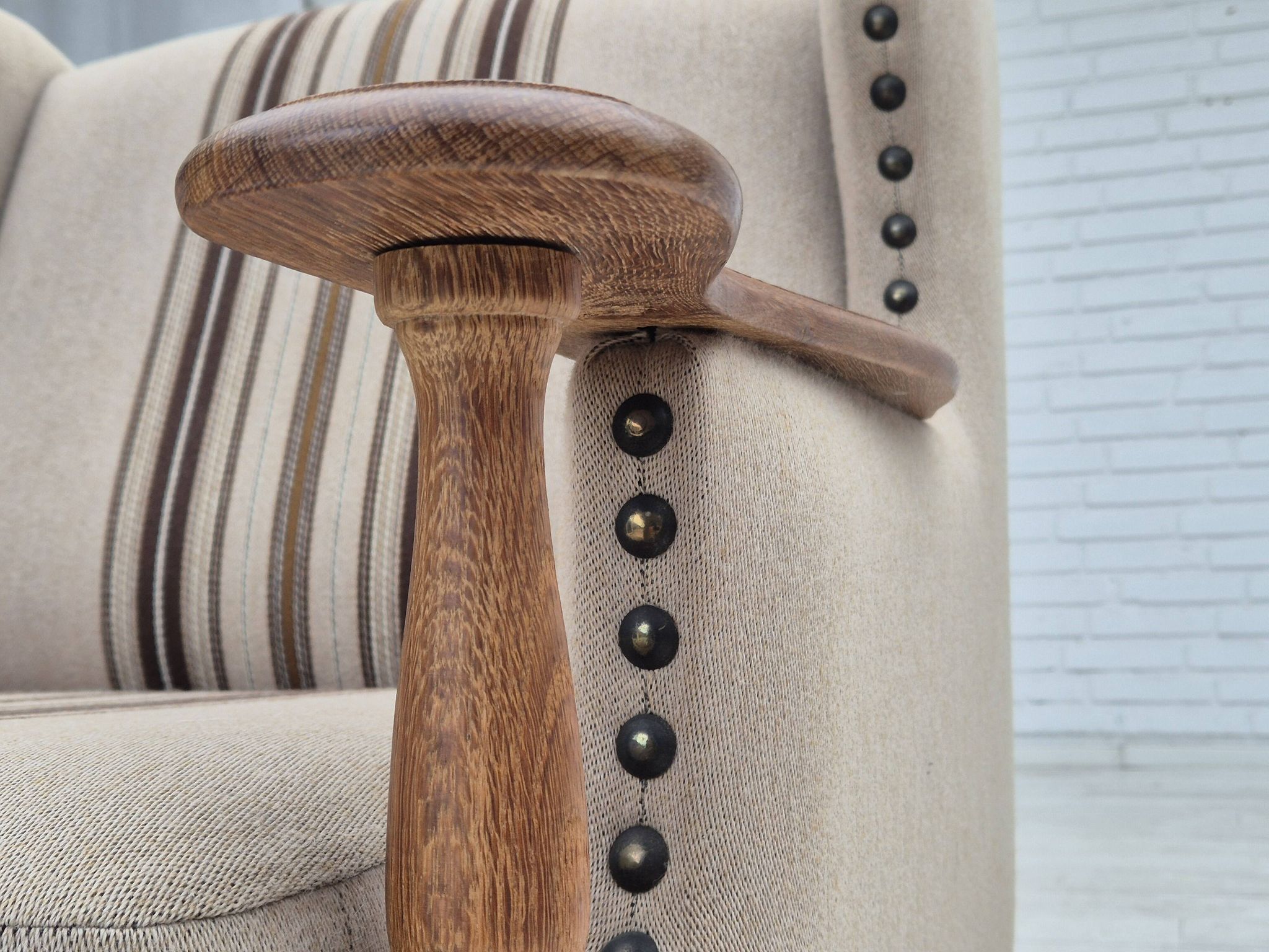 1970s, Danish armchair, furniture wool fabric, oak wood, original condition
