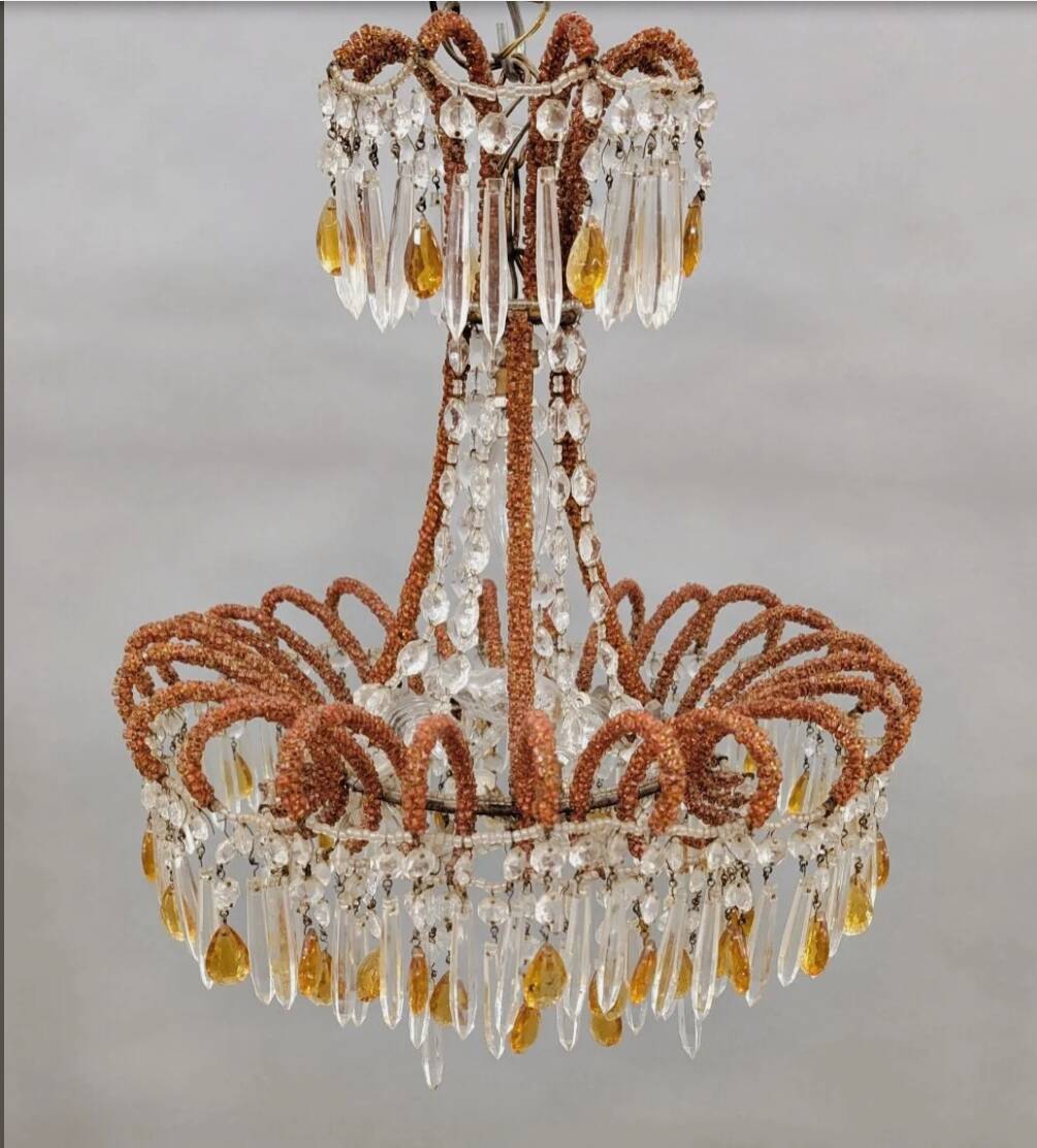 Antique chandelier with pendant decorations, late 19th century.