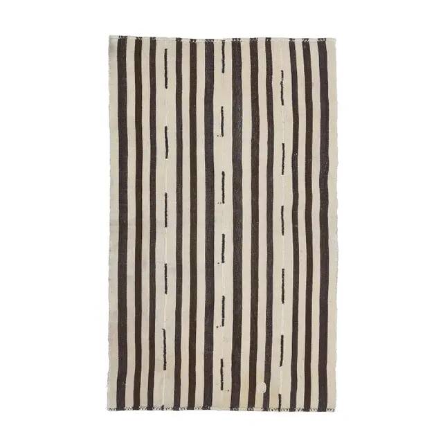 Vintage Turkish Hand-Knotted Wool Cotton Beige Kilim Area Rug 122x202