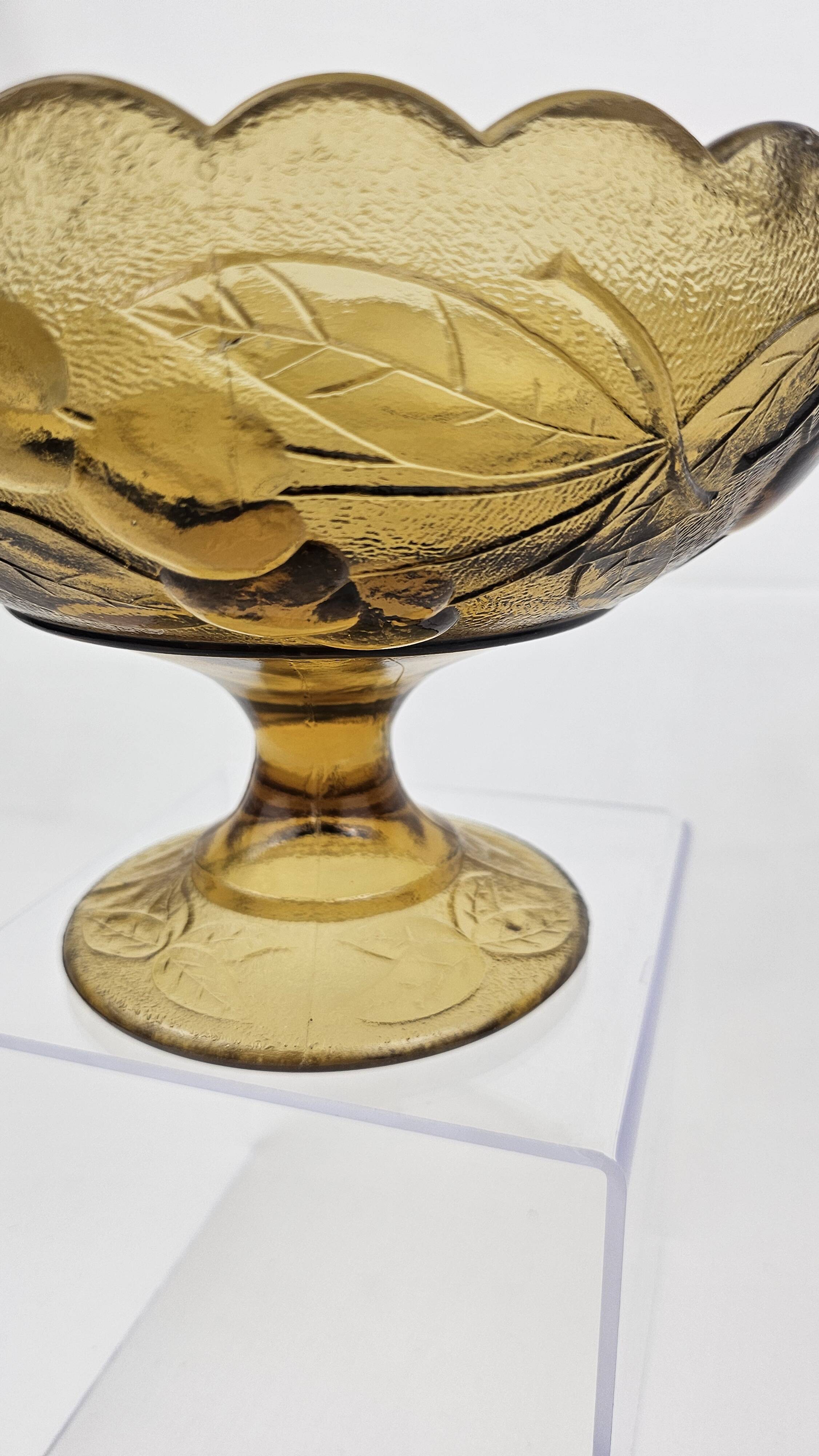 Amber glass compote – retro footed bowl vintage years