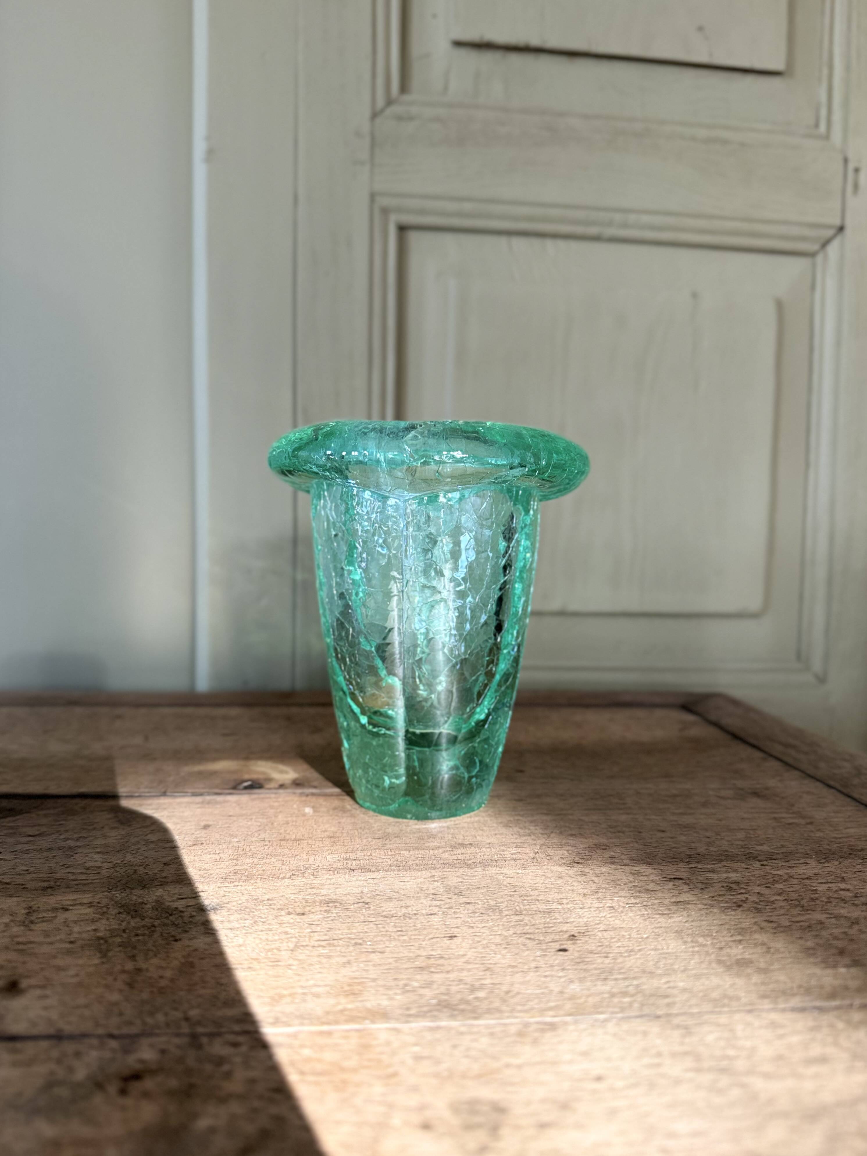 Crackle crystal vase, attributed to Daum Nancy