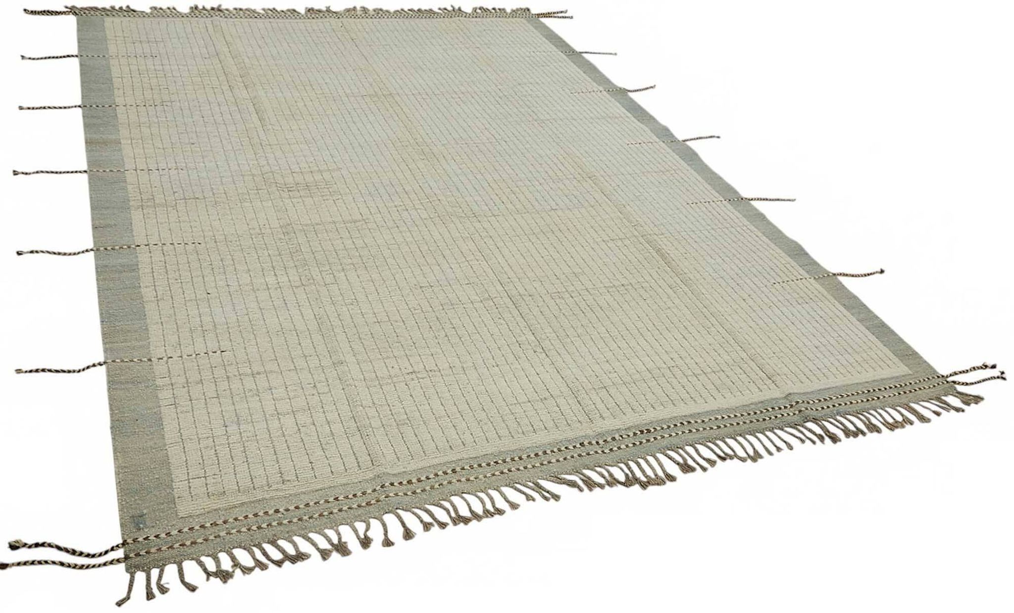 Tapis tribal unique noué à la main en laine beige 222 cm x 307 cm