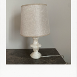 Alabaster and linen lamp