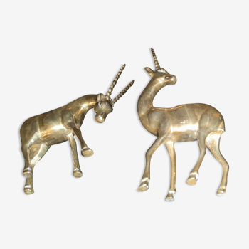 Paire de gazelles en bronze poli vers 1960