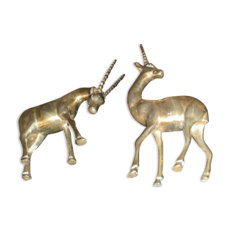 Pair of polished bronze gazelles circa 1960