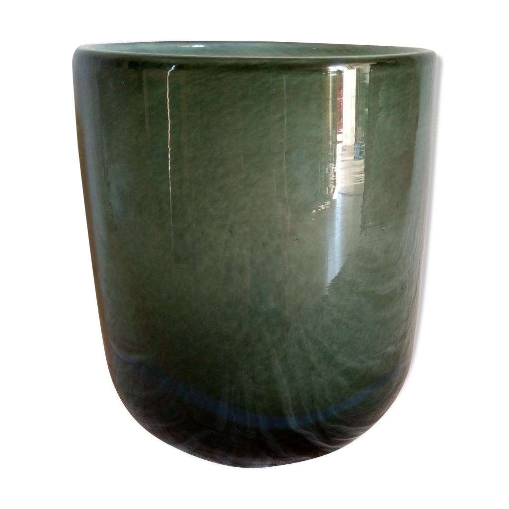 Vase en verre coloré soufflé bouche signé Henry Dean | Selency