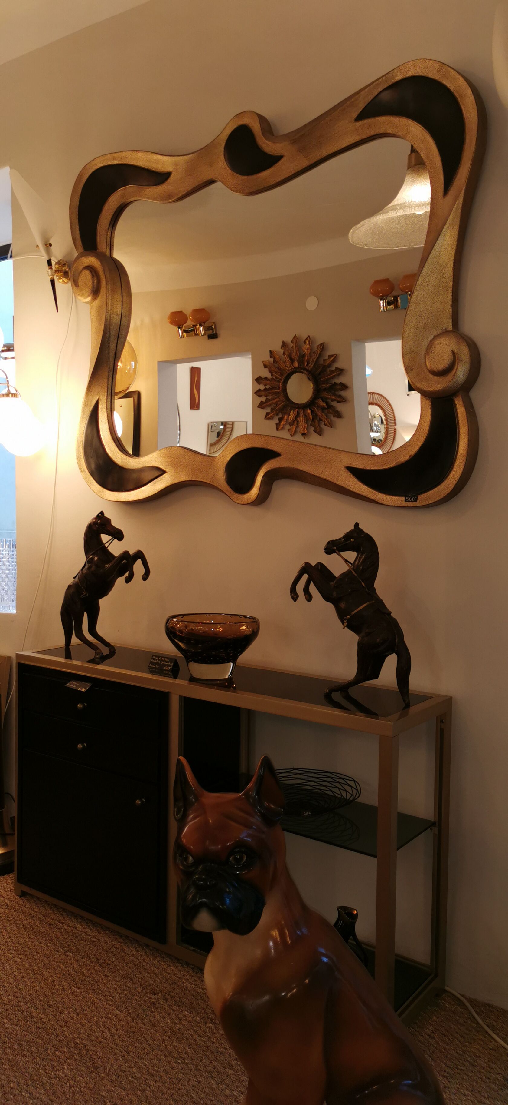 Miroir xxl néo baroque noir et doré années 80