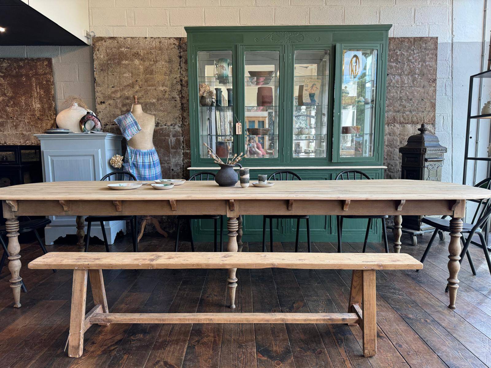 Large raw wood bench