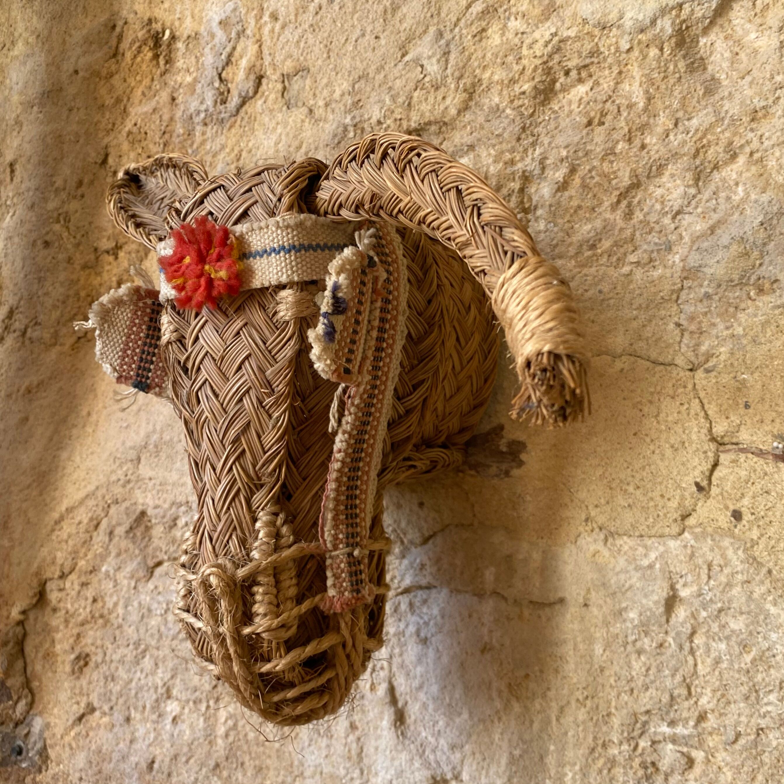 Straw donkey head trophy