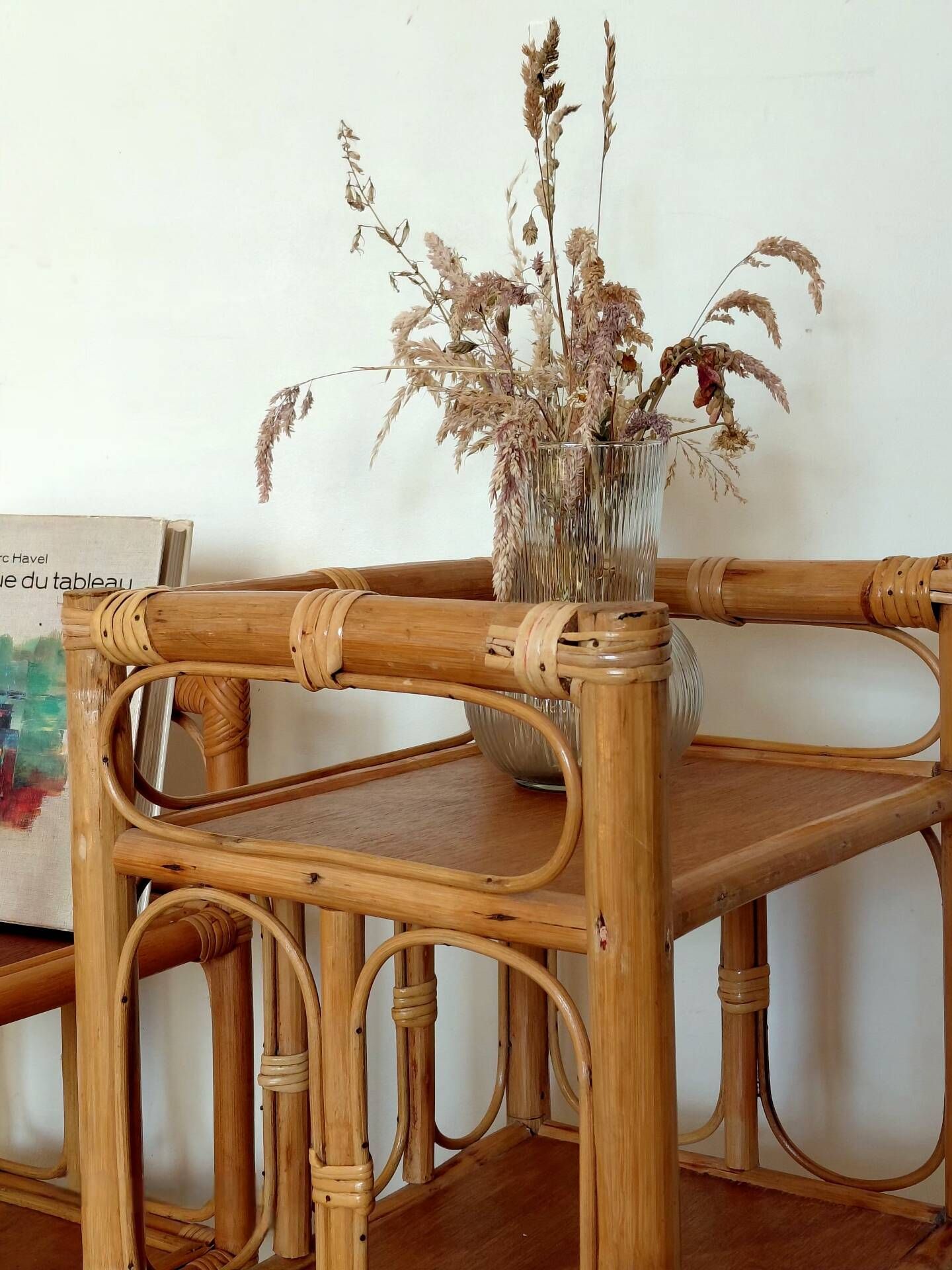 Pair of bedside tables/vintage bamboo and rattan accent furniture - 1970s