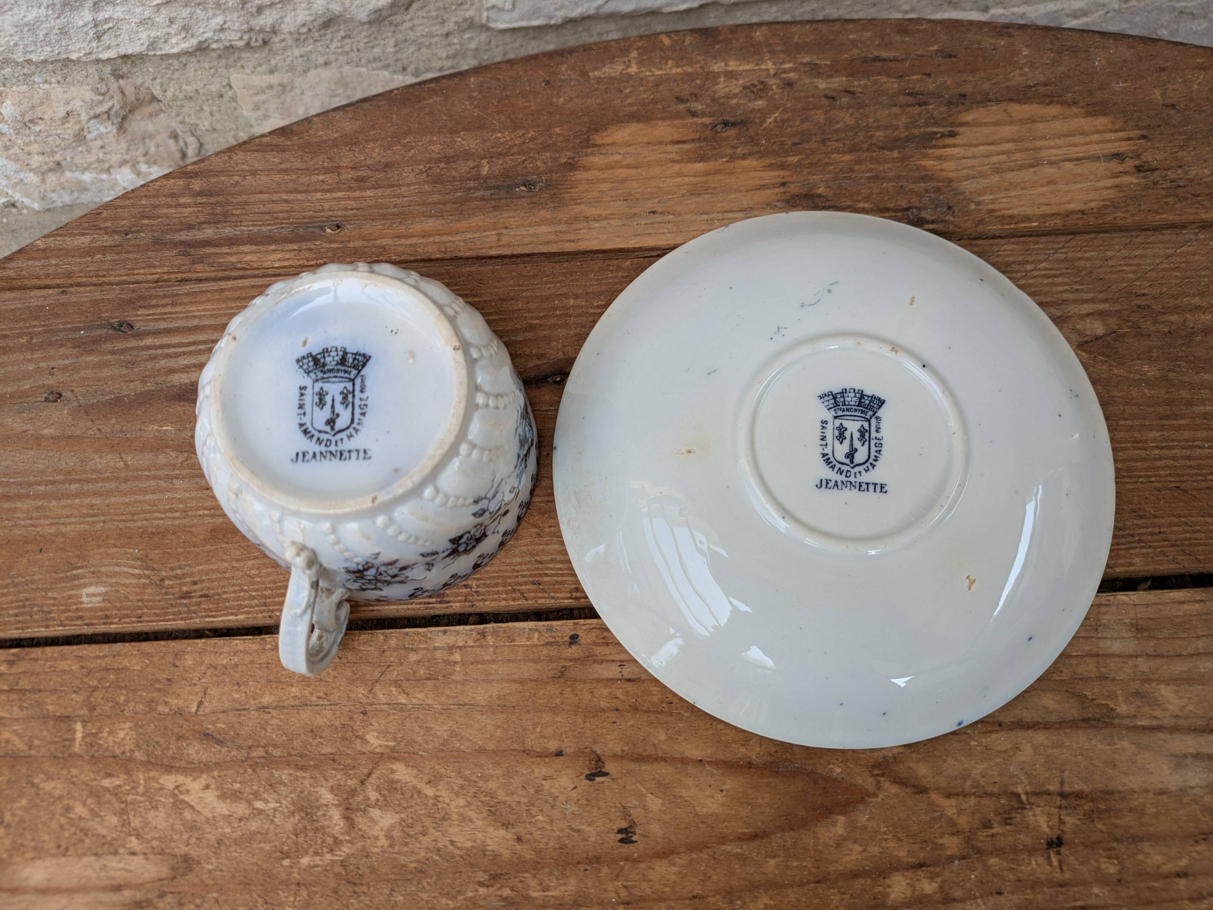 Antique coffee cup with saucer, Saint Amand and Hamage, Jeannette model