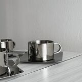 set de 4 tasses à café inox empilables avec soucoupes