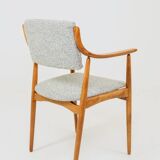 Fauteuil scandinave vintage en tissu tissé turquoise et blanc
