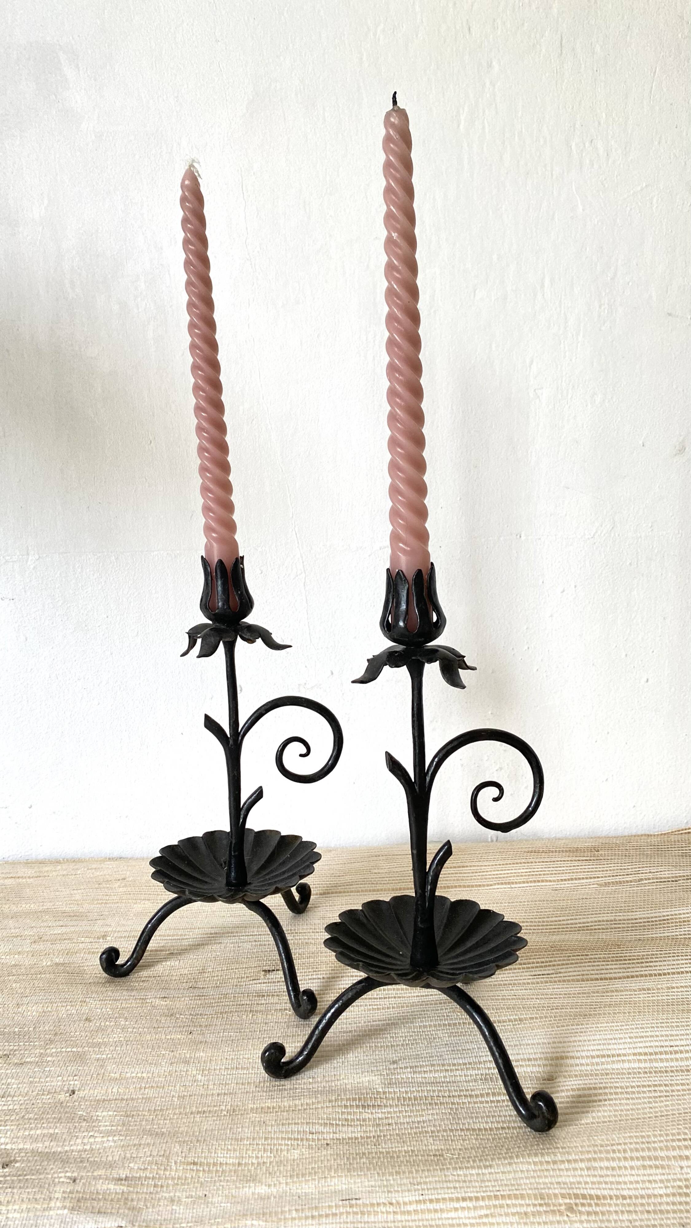 Wrought iron flower candlesticks
