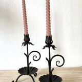 Wrought iron flower candlesticks