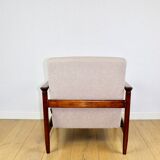 GFM-142 armchair, design by Edmund Homa from the 70s, beige boucle, dark wood - 2 pieces available