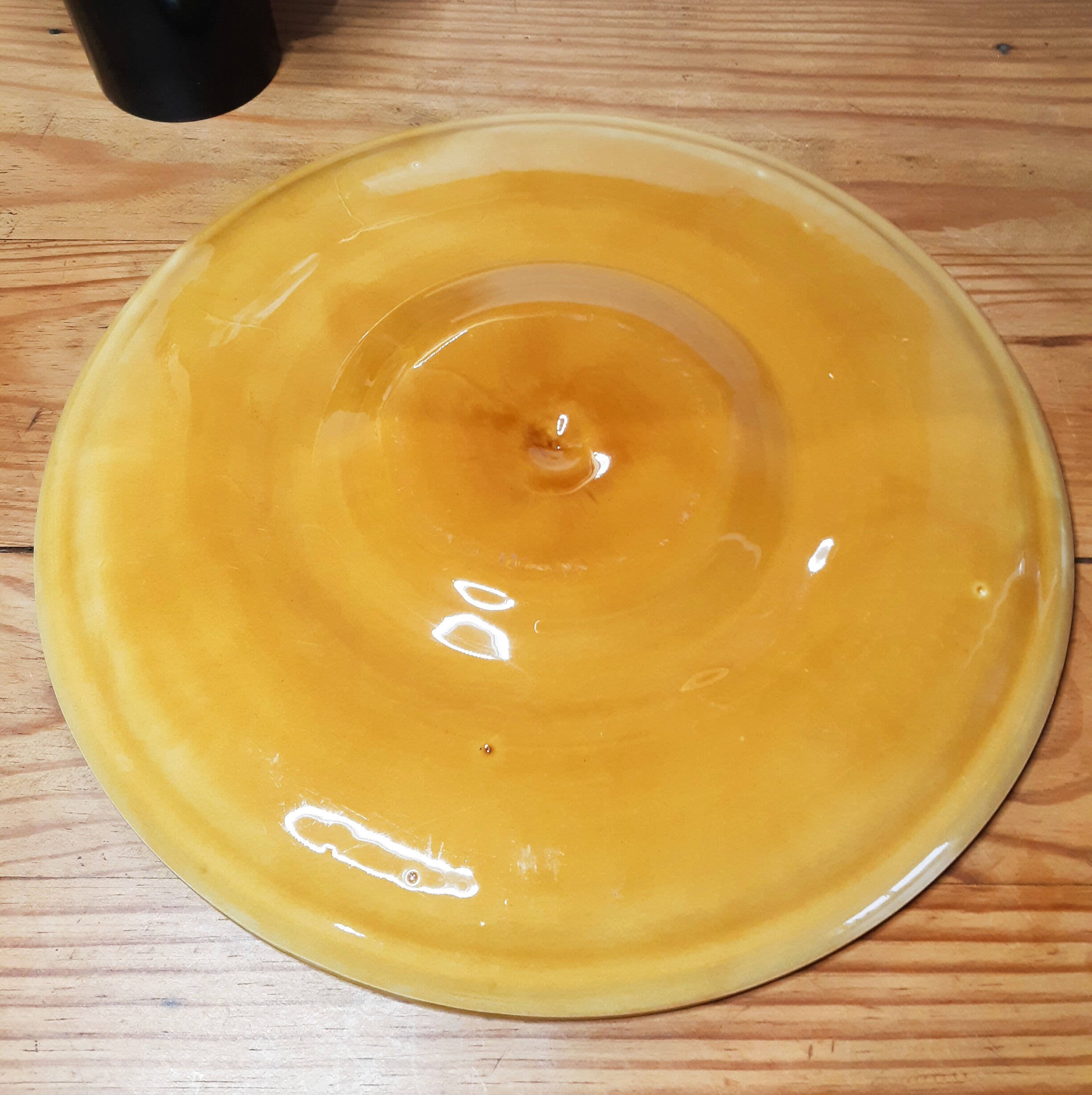 Oyster and shell tray, in ochre slip, antique French