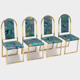 Set of four mid century Hollywood Regency dining room chairs with brass frame, 1970s