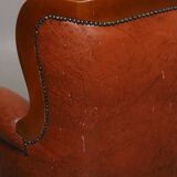 ococo-Style 3-Seater Sofa — Leather & Wood — Classic Curved Salon Silhouett