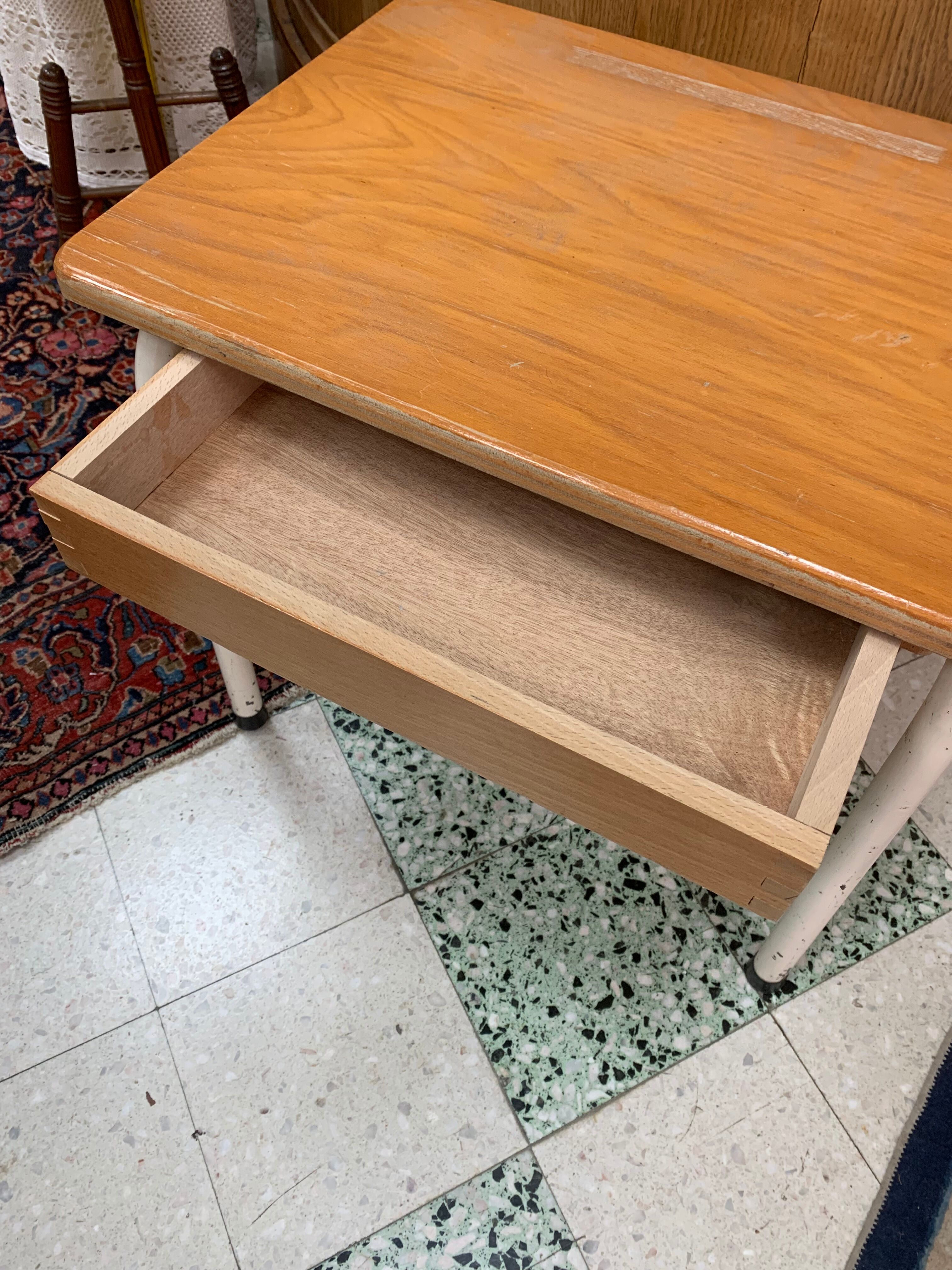 Wooden children's desk table, old, with drawer
