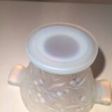 Opalescent glass footed bowl with mistletoe decor Etling France Art Deco 19