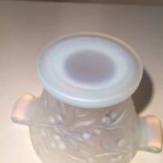 Opalescent glass footed bowl with mistletoe decor Etling France Art Deco 19