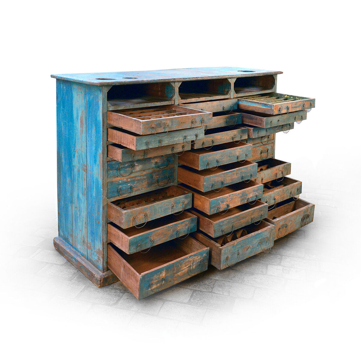 24-drawers patinated wooden workshop furniture