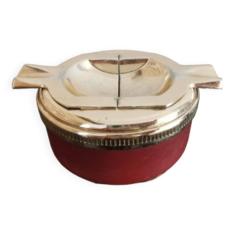 1950s Flamidor Diplomate style ashtray covered in leather with brass tray