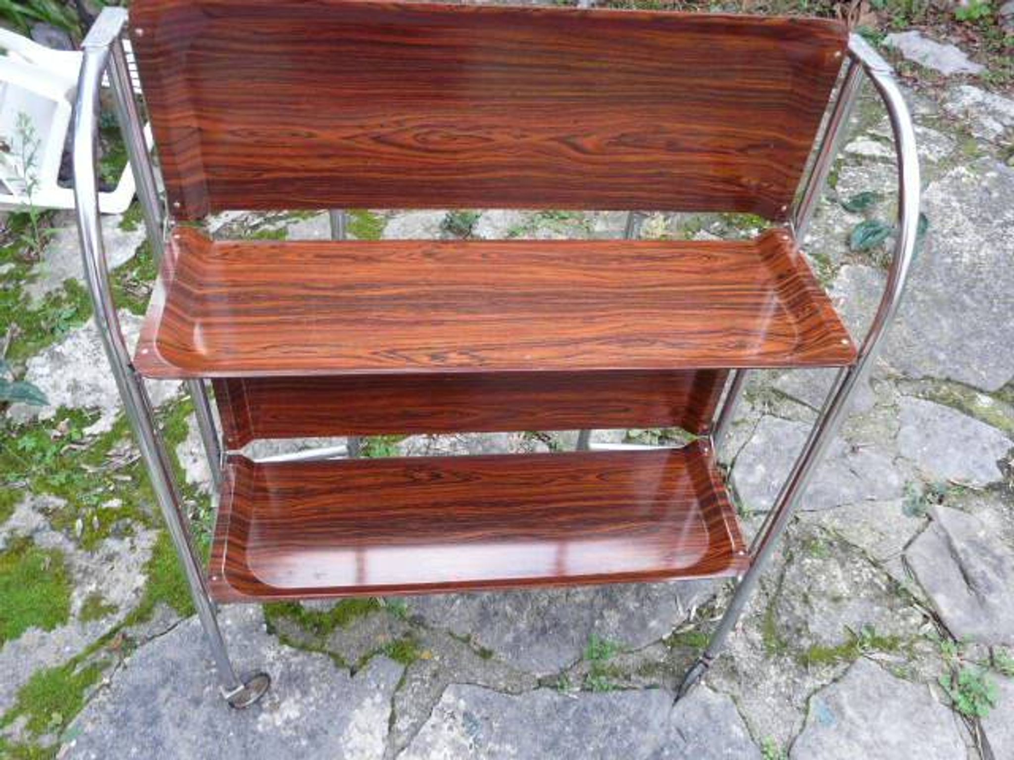 Vintage folding rolling trolley with 2 trays