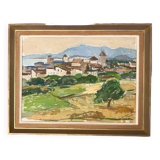 Peinture à l’huile de paysage impressionniste suédois du milieu du 20e siècle « Marbella » années 1960