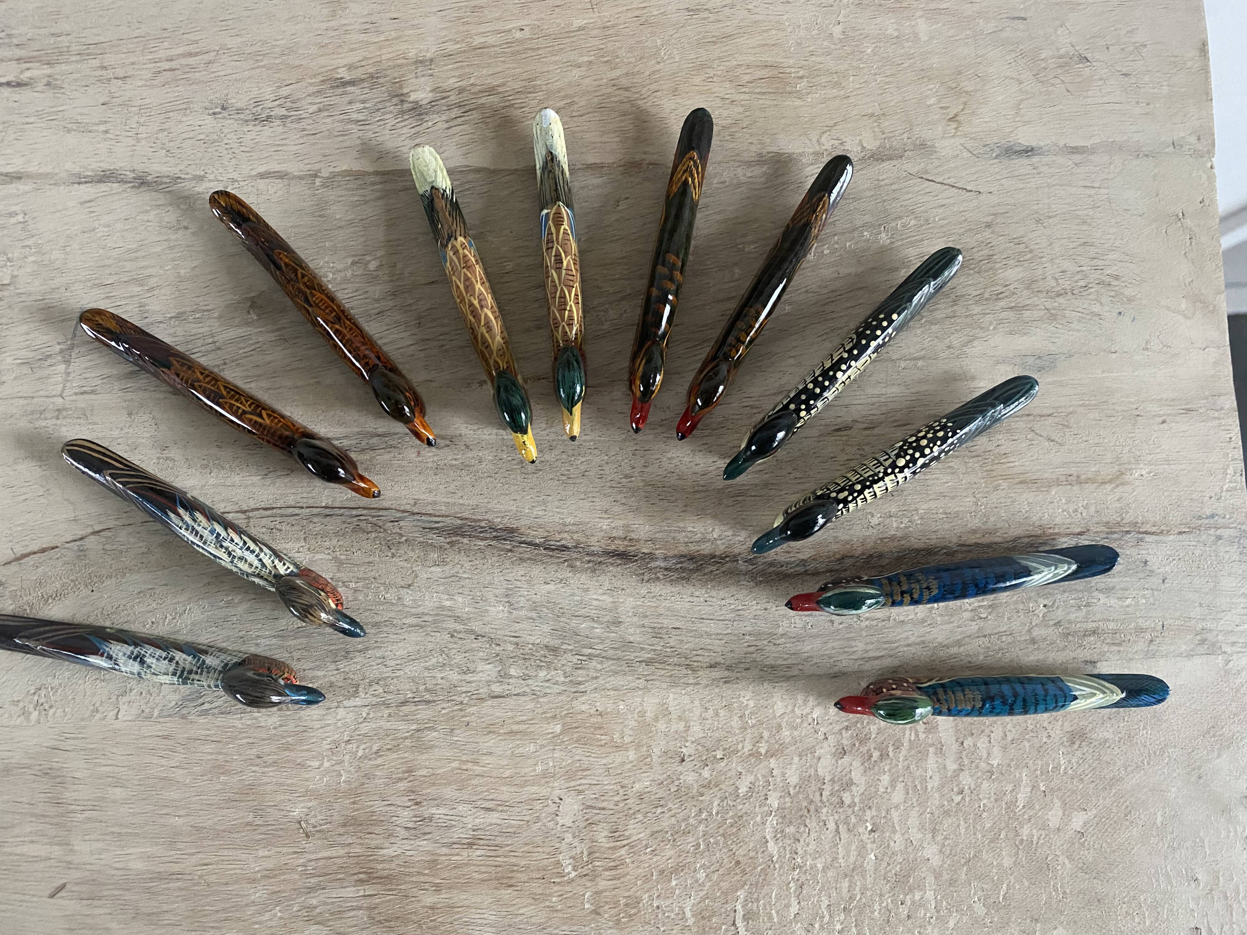 Set of 12 vintage handmade wooden cutlery rests