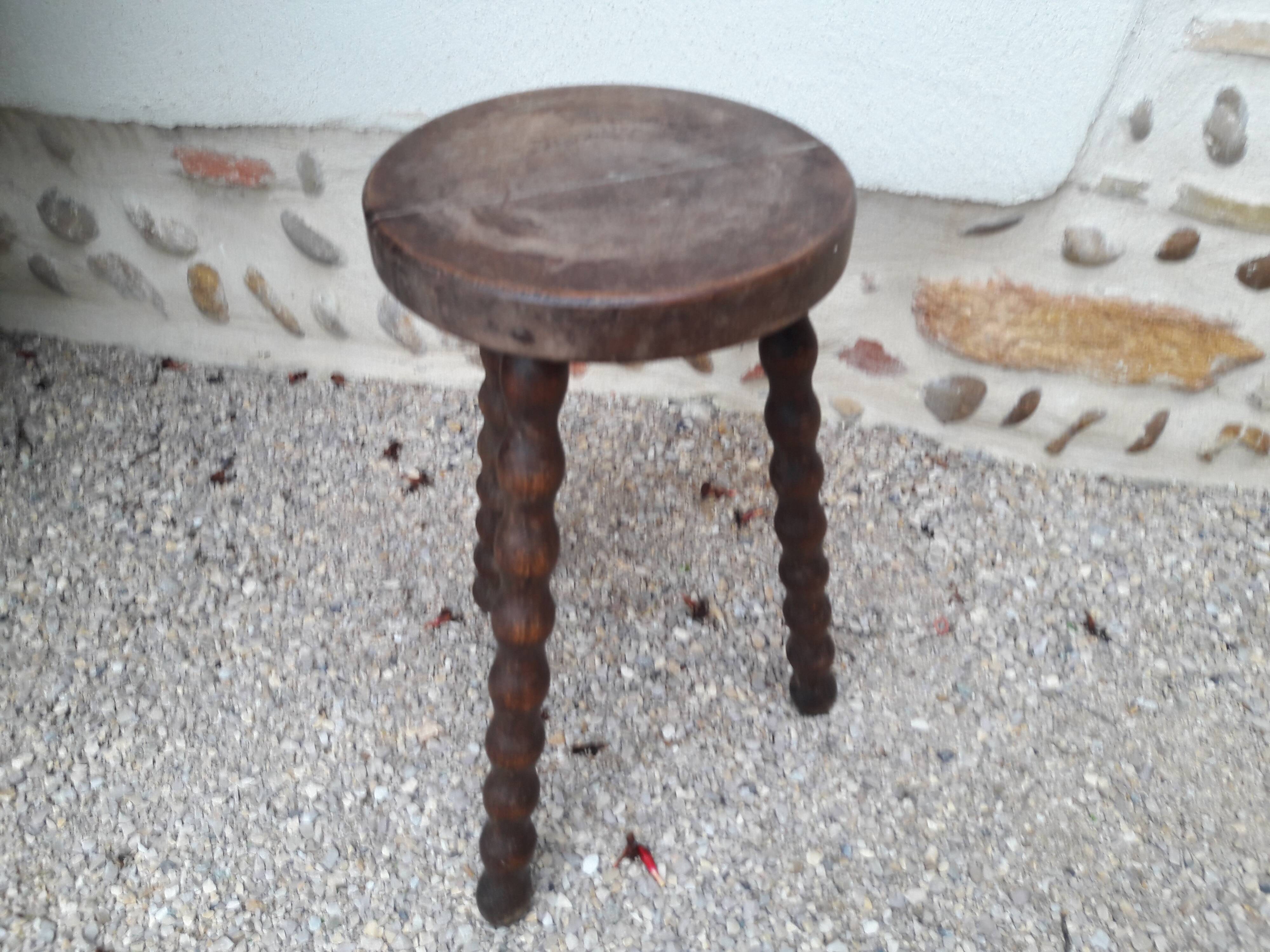 Turned wood tripod stool