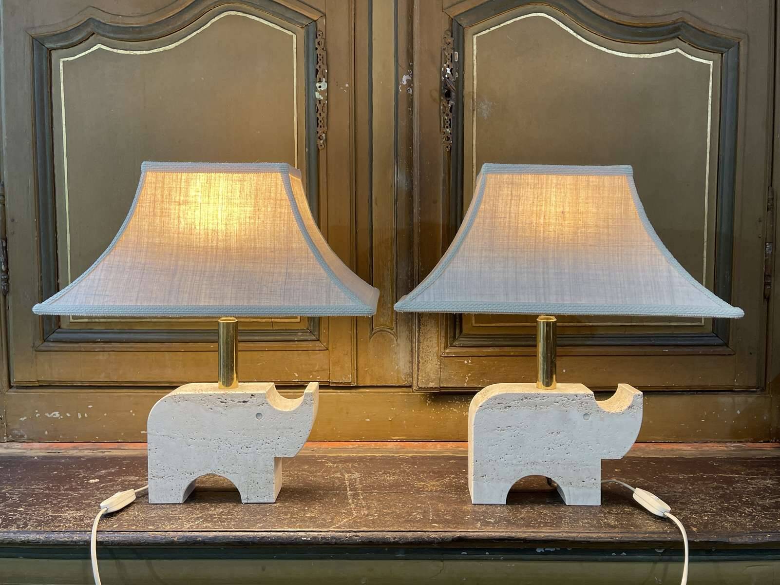 Pair of Italian lamps in travertine by Fratelli Mannelli