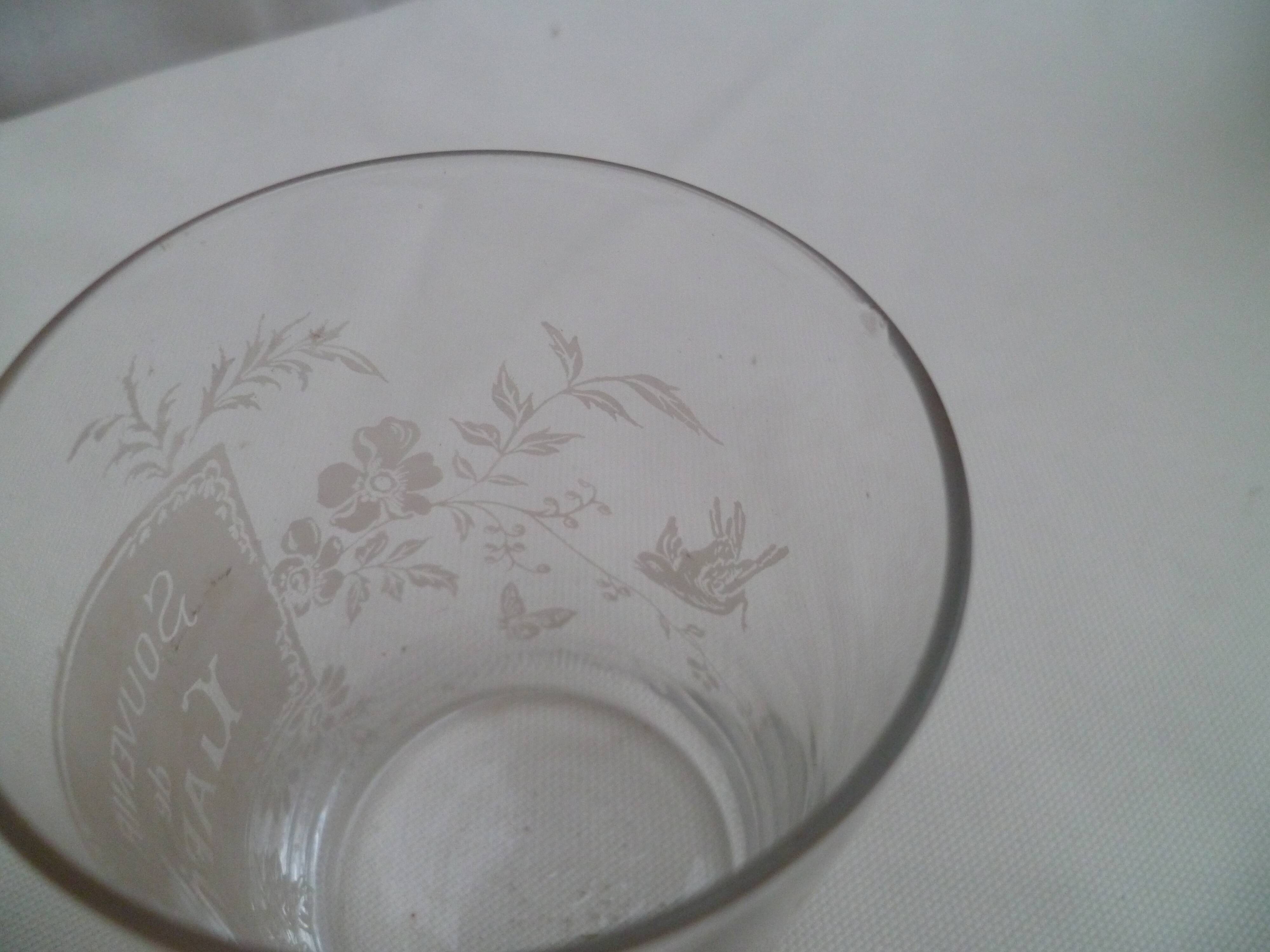 Two former glasses cups engraved Souvenir
