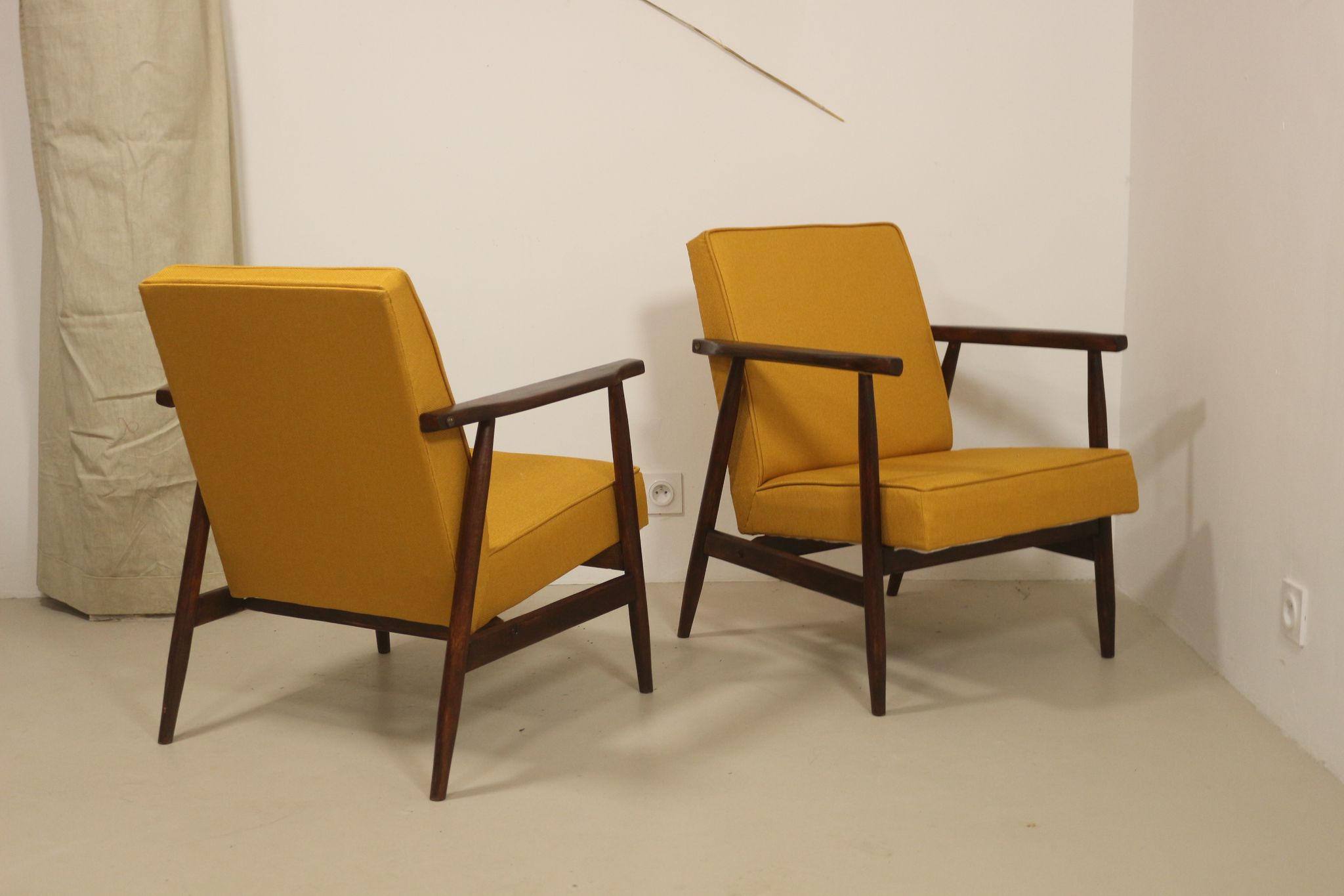 Pair of armchairs Henryk lily 300-190s 1970s yellow fabric