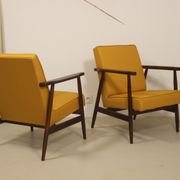 Pair of armchairs Henryk lily 300-190s 1970s yellow fabric