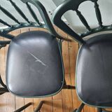 Set of 6 english green bistro chairs and black leatherette seat