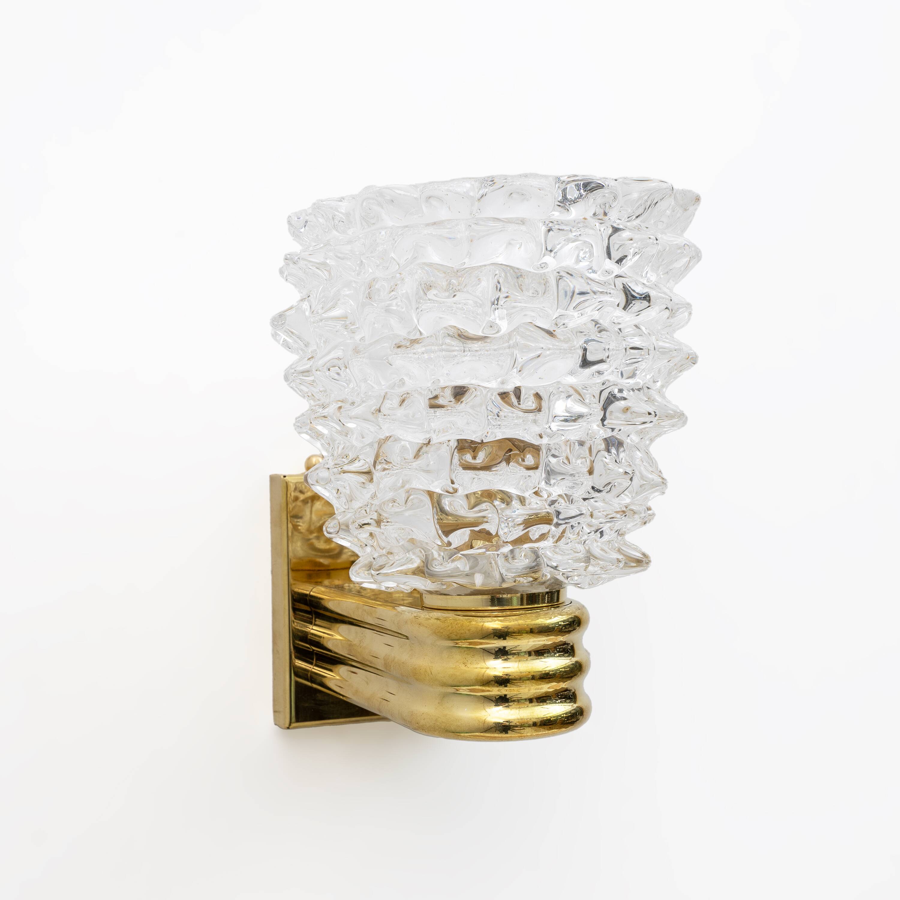 Art Dèco Style Brass and Rostrato Murano Glass Big Sconces