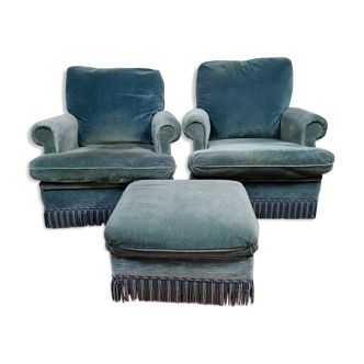 Pair of toad armchairs velvet ottoman from genoa by Jean Prevost