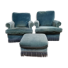 Pair of toad armchairs velvet ottoman from genoa by Jean Prevost