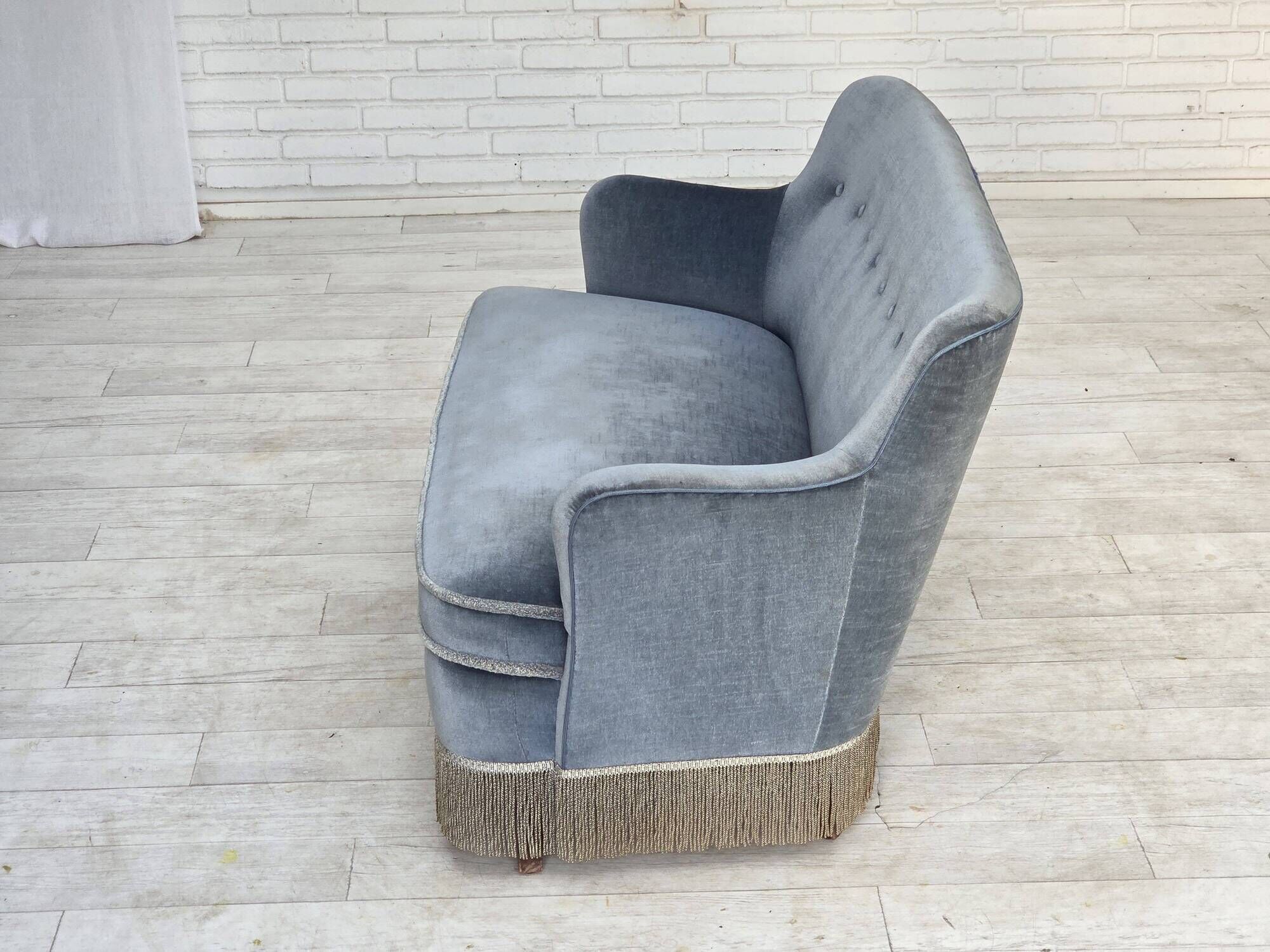 1970s, Danish 2-seater sofa, furniture velour, beech wood.