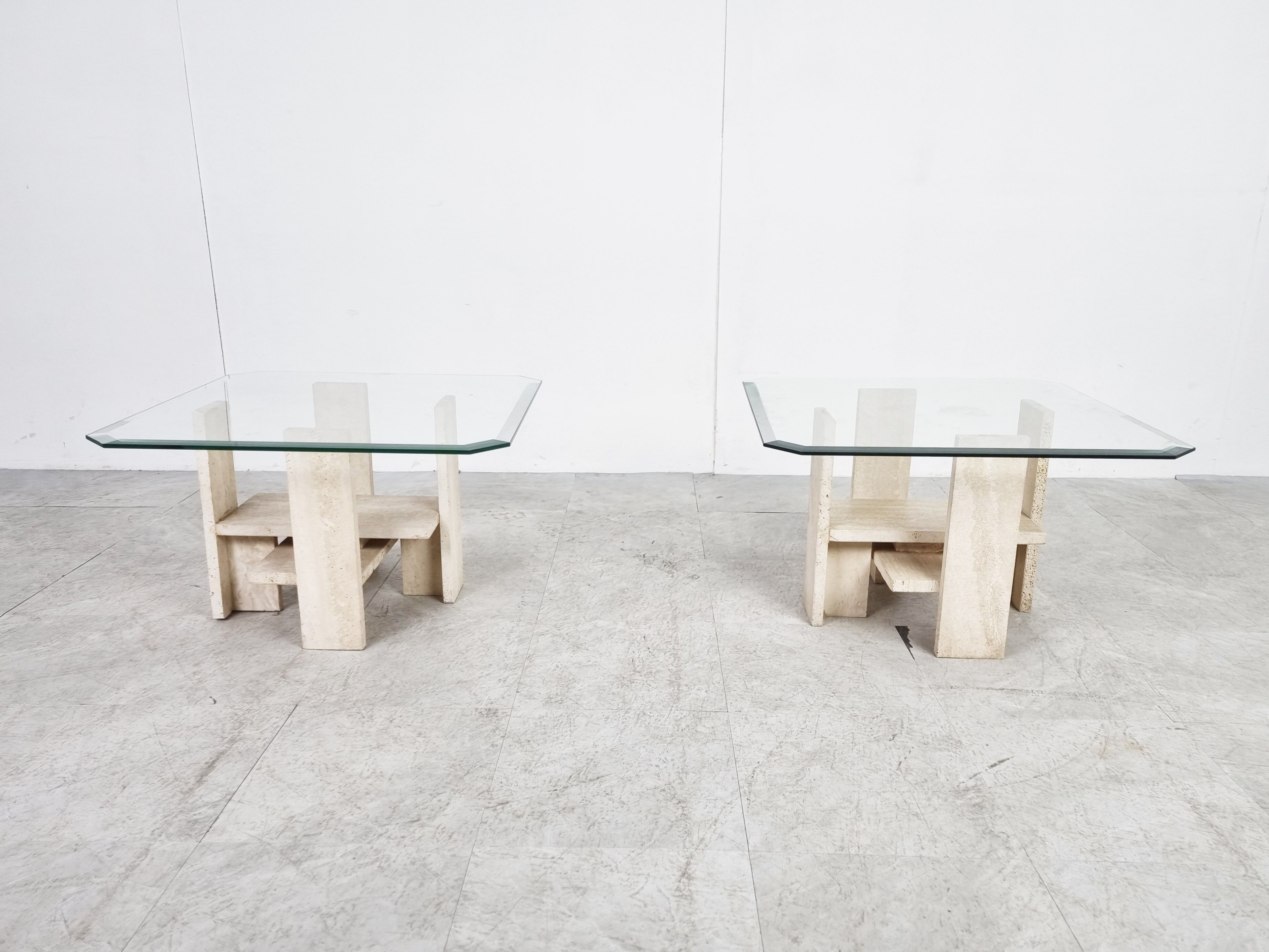 Pair of vintage travertine side tables by Willy Ballez, 1970s
