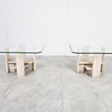 Pair of vintage travertine side tables by Willy Ballez, 1970s