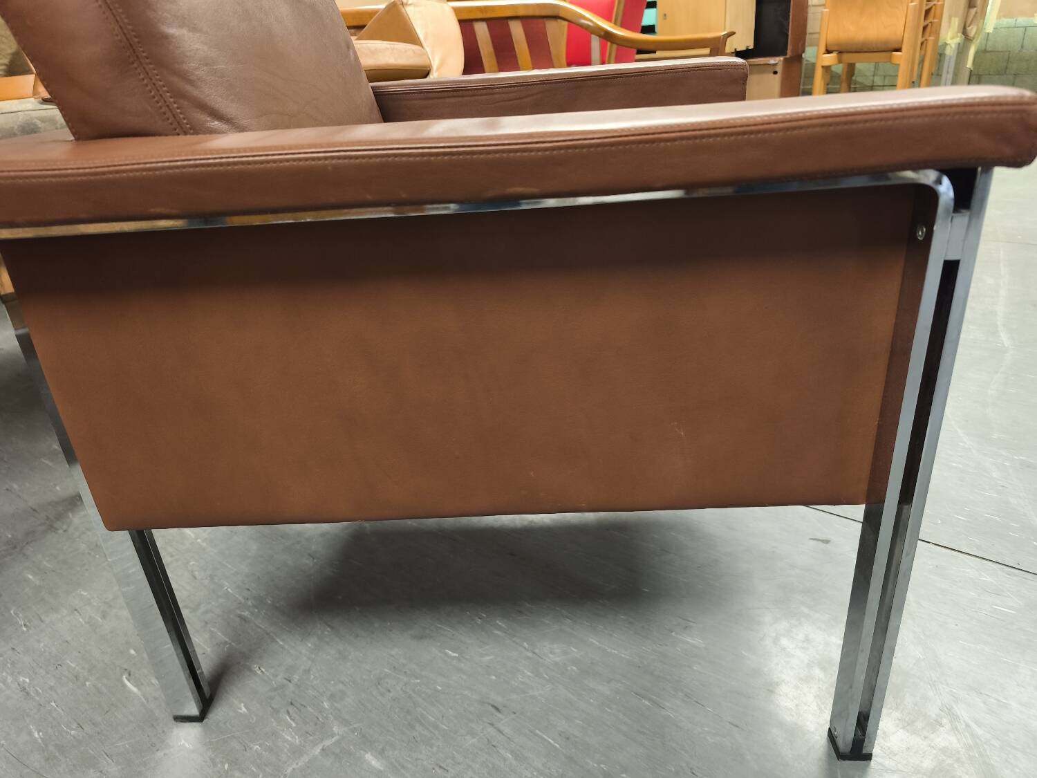 Leather armchair, 1970s, manufacturer Sitag, cognac brown leather.