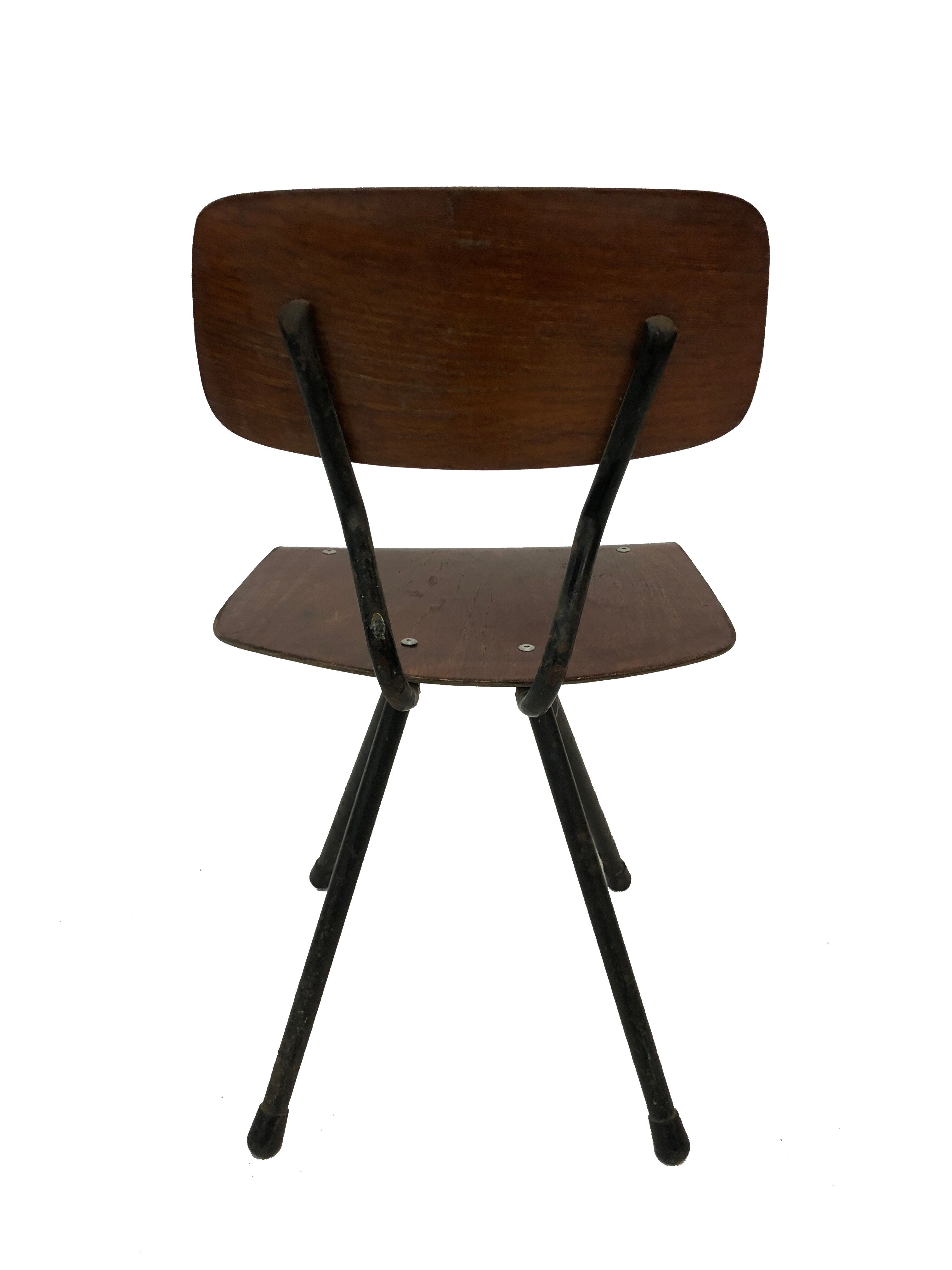 Vintage industrial children's chair, school chair, Dutch design