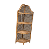 Etagère d'angle vintage en rotin osier bambou ancien 1950